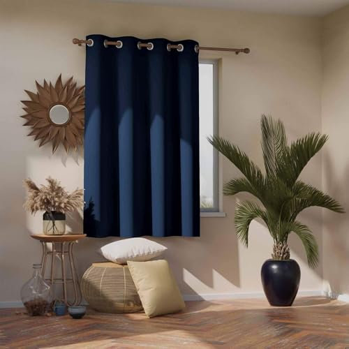 Tende con Anelli 1 Pezzi, 90 x 120 cm Tende Oscuranti Termiche Isolanti Tende Termiche con Anelli Decorazione e Divisorio Stanze per Porta Finestra, Blu Scuro