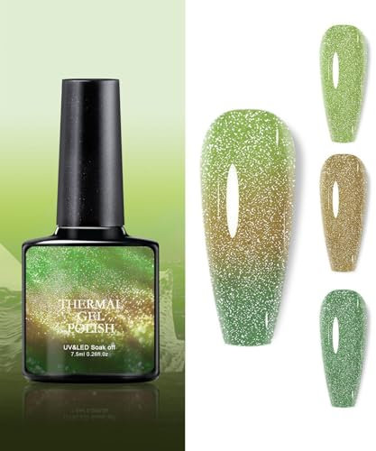 Color Change Glitter Nail Gel Polish, 7.5ml Holographic Nail Gel Polish, Shimmer Chrome Nail Polish Gel, Long Lasting Nail Art Polish - Black