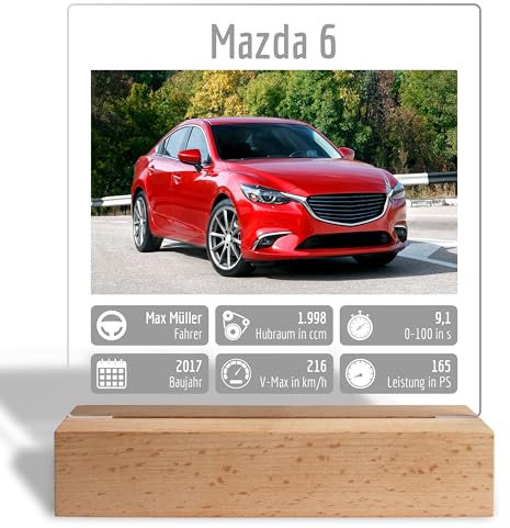 Geschenke für Männer & Auto Liebhaber: Acrylglas-Aufsteller personalisiert mit Foto & Daten - für stolze Autobesitzer und Oldtimer-Fans Männergeschenke - 15x18 cm, inkl. Holzständer (Bild & Daten)