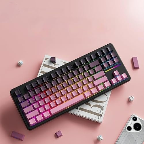 EWEADN X87 Clavier mécanique sans fil ASMR, 80 % trimode BT5.0/2,4 GHz/USB-C, batterie 5000 mAh, structure d'étanchéité, rétroéclairé RVB, claviers de jeu imprimés sur le côté, noir, rose baie