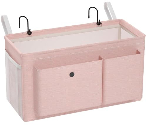 Bedside Caddy Bedside Organizer with Fixed Straps & Water Bottle Holder, Bunk Bed Caddy ideal for Home, Dorm, Hospital, Crib, Versatile Bedside Storage Solution (Pink)