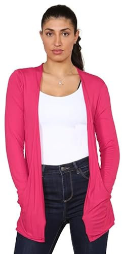 Fashion Flair Womens Ladies Long Sleeve Boyfriend Cardigan with Pockets Plus Sizes UK 8-26 Fuchsia