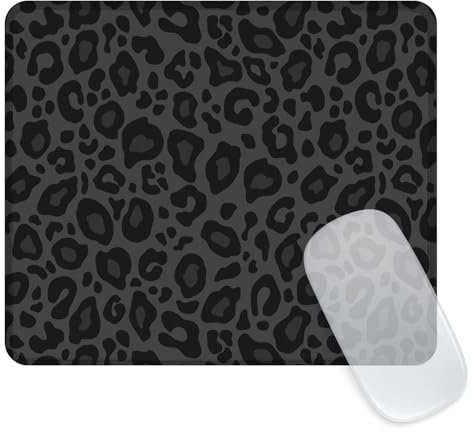 Seorsok Tapis de souris carré esthétique motif léopard noir texturé de qualité supérieure pour ordinateur portable de bureau, tapis de souris carré lavable avec bords cousus étendus et base en