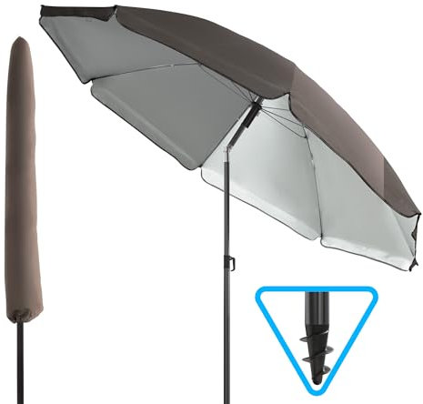 4smile Sonnenschirm Strand rund, Taupe - Strandschirm Ø 180 cm, Strandschirm windfest stabil als praktischer Sonnenschutz Strand, Sonnenschirm mit Schutzhülle