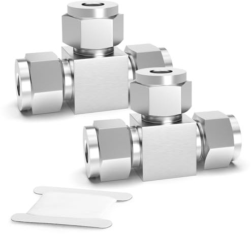 TAISHER 2 pezzi 304 in acciaio inox compressione tubo tubo raccordo, 10 mm tubo OD Tee Adapter