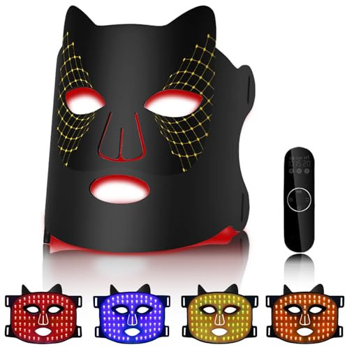 Vhipu Led face mask, led maske gesicht mit flexiblem Silikon, 4 Lichter (Blau, Rot, Gelb und orange)-Rotlichtlampe gesicht-Verjüngung, Anti-Aging für Falten, geeignet für Reisen und zu Hause überall.