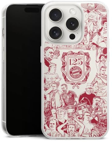 Slim Case kompatibel mit Apple iPhone 15 Pro Silikon Handyhülle transparent Hülle extra dünn FCB 125 Jahre FC Bayern München Offizielles Lizenzprodukt