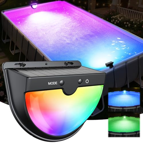 Lampes solaires pour piscine hors sol, lampes solaires de piscine avec 10 modes d'éclairage, cadre amélioré 2025, lumière solaire RVB étanche pour piscine, accessoires de piscine, 1 pièce