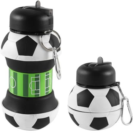 Laroal Collapsible Soccer Water Bottle Silicone Football 550ml Kids with Keyring Drink Sports Water Bottle for School Boys and Girls