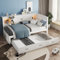 Tagesbett Einzelbett 90x200 cm, Multifunktionsbett mit Ausziehbarem Bett 90x190 cm, USB-Steckdose, Ambientebeleuchtung und Bettseitiges Staufach, Schlafsofa Daybett mit Lattenrost, Ohne Matratze, Weiß
