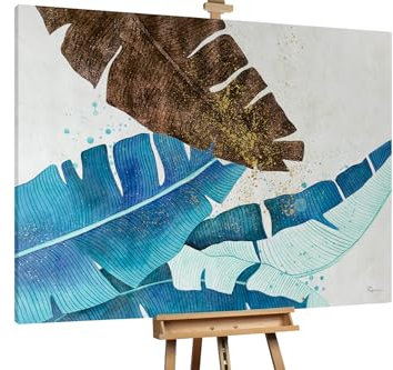 KunstLoft Ölgemälde 'Blue Jungle Leaves' 200x150cm | Original Handgemalte Gemälde | Modern | Blau | Leinwand-Bild Ölgemälde einteilig groß | Modernes Kunst Ölbild