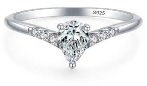 Dsnyu Ring Damen Zirkonia, Verlobungsring 925 Zweiteiliger V-Förmiger Ring mit Stein Silber Schmuck Größe 49 (15.6)