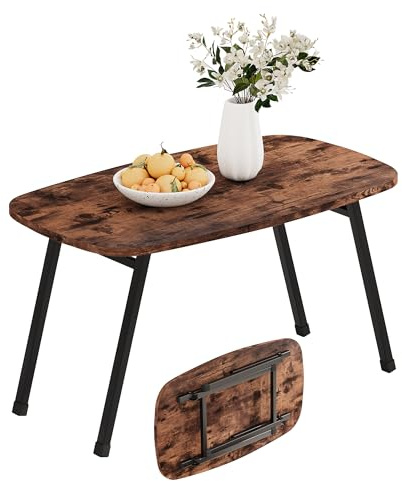 VECOCHO Couchtisch Klappbar,Sofa Tisch Coffee Table,Kleiner Tisch klapptisch,Wohnzimmertisch für Wohnzimmer,Schlafzimmer, Balkon, Büro,kleinen Raum,Einfacher Aufbau,Metallrahmen,vintagebraun-Braun