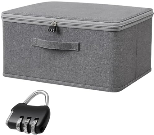 PcvGef Verschließbare Box Mit Zahlenschloss, Abschließbare Aufbewahrungsbox Für Wertgegenstände, Spielzeug Und Reiseutensilien, Grau 32x24x18 Cm
