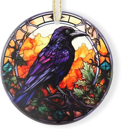 Crow Ornaments for Christmas Tree, Stained Glass Hanging Ornament, Gift Exchange Ornament, Bauble Present (one crow)