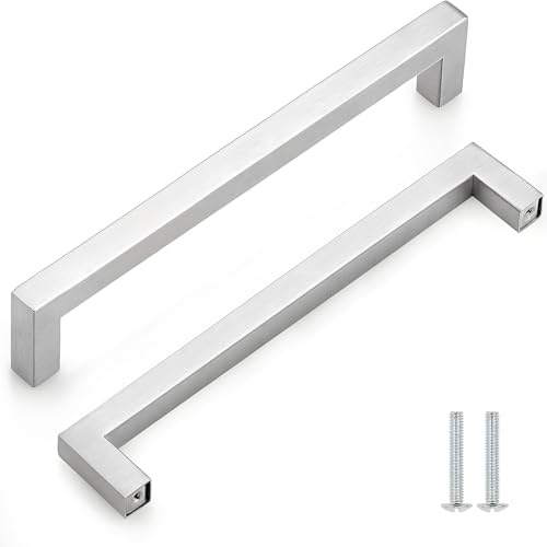 CCHONGCC Kitchen Cupboard Handles Stainless Steel Cabinet Pulls Kitchen Door Handles Brushed Cabinet Handles Wardrobe Drawer Handles (2, Silver, Hole Centre 192mm)