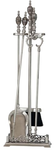 Ofenbesteck Kaminbesteck 5 teilig Silber über massivem Messing Massiv Höhe: 80 cm Kaminzubehör Antik Stil Jugendstil Kamingarnitur stilvoll MADE IN ITALY NEU (Ausstellungsstück)