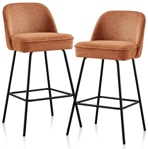 AINPECCA Barhocker mit Rückenlehne Grüner Barstuhl aus Leinenstoff mit gepolsterter Sitzfläche & elastischem Schaumstoff Metallbeine mit Fußstütze für Küche Theke Esszimmer Café (2, Orange)