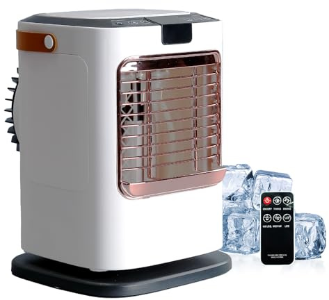 Klimaanlage Mobil Mini - 6-stufiger Luftkühler mit 7 Farben, 120° Oszillation, 12H Timer, 1300ml Wassertank, Fernbedienung, USB-Betrieb für Büro Schlafzimmer