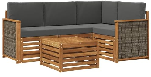 vidaXL Outdoor-Sofagarnitur 5 pcs Natur und Anthrazit 59 x 59 x 37 cm, Moderner Garten-Sofaset, Coole Terrassenmöbel, zeitgemäße Lounge, modulares Design, Akazien-Elemente