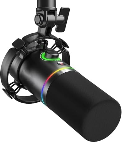 MFJGHU Dynamic Microphone for Gaming Recording Streaming Metal Mic with Software Tap-to-Mute Gain Knob