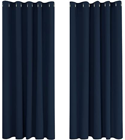 Deconovo Kälteschutzvorhang Blickdicht Verdunkelungsvorhang Kälteschutz Gardinen Kinderzimmer, 183x168 cm(HöhexBreite), Dunkelblau, 2er Set