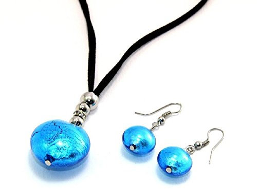 Completo Perla Cristal Pendientes y Colgante de cristal de Murano fabricado en Italia