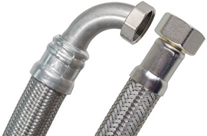 SFX® Panzerschlauch 30cm DN19-3/4 Zoll ÜM x 3/4 Zoll ÜM mit 90 Grad Bogen Edelstahl Umflechtung Trinkwassserschlauch Flexschlauch 300mm