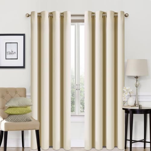 EASELAND Beige Blackout Curtains 66x72 Inch, Thermal Insulated Room Darkening Eyelet Blackout Curtains for Bedroom Living Room Kitchen Nursery, 2 Panels