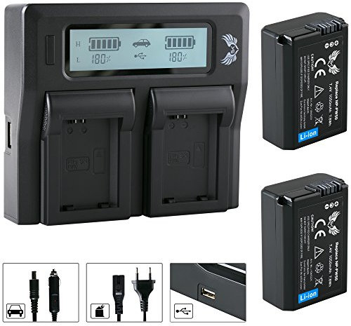 2X SK Akku Sony NP-FW50 (1050mAh) + LCD Dual Charger Ladegerät für Sony Alpha 7 7II 7R 7S II 5100 6300 6500 / NEX-6 NEX-7 NEX-F3 / DSC RX10 / ZV-E10