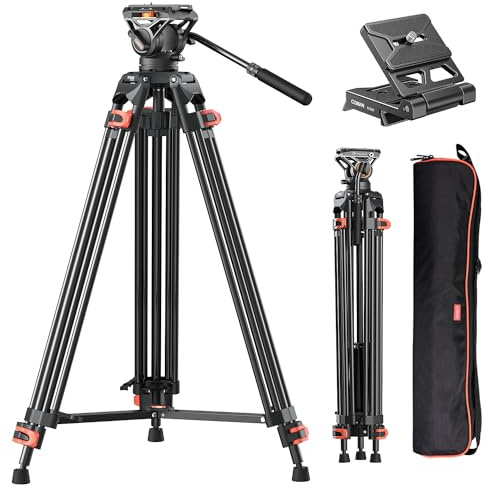 COMAN 74 Camera Tripod, Heavy Duty Video Tripod for Camera with Fluid Head and Aluminium Alloy Max Load 22.04 lbs/ 10KG for Canon Nikon DSLR Camcorder, FF16LS