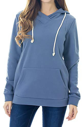 Smallshow Stillanzug Mutterschaft Fleece Stillpullover Stilloberteil Umstandsmode Hoodie Sweatshirt zum Stillen Dusty Blue L