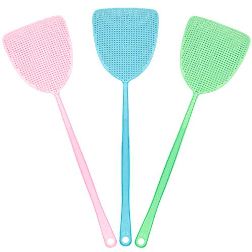 Typheerx Fliegenklatsche, Kunststoff-Fliegenklatsche, für Insekten, Stechmücken, Wespen, Fliegen, Grün, Rosa und Blau