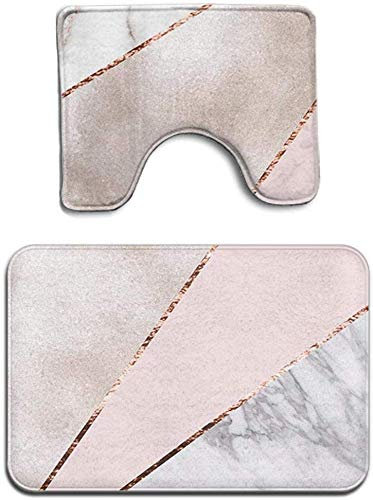 Spliced Mixed Rose Gold Marble 2 Piece Bathroom Mat Set Pedestal Rug Bath Mat Rug Non Slip Doormat