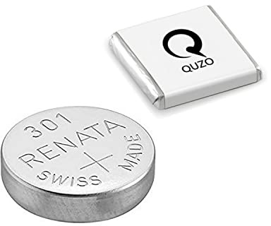 Bundle of 2 x Renata 301 Watch Battery 1.55v SR43SW + Quzo Belgian Chocolate - Official Renata Watch Batteries