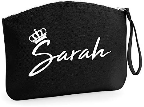 Personalisiert Name Initialen Kosmetiktasche Damen Schminktasche Handtasche Zubehör Taschen - Schwarz - L (28 x 22 cm) - Weißer Königinnen Krone
