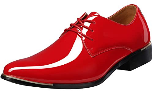 zpllsbratos Zapatos de Cordones Cuero Hombre Zapatos Charol Vestir Negocios Boda Oxford Derby (Rojo,48)