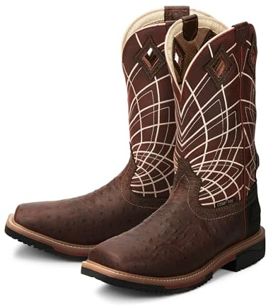 Justin Derrickman 12 Waterproof Work Boots for Men with Composite Safety Toe, Full-Grain Leather Upper, and Oil- and Slip-Resistant Rubber Outsole, Walnut Ostrich Print - 13 D