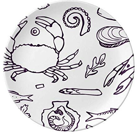 Assiette décorative en porcelaine avec fruits de mer et êtres humains