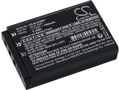 TECHTEK Battery 1400mAh compatible with [Kodak] EasyShare DX6490, EasyShare DX7440, DX7440 Zoom, DX7590, DX7590 Zoom, DX7630, P712, P85 FBA