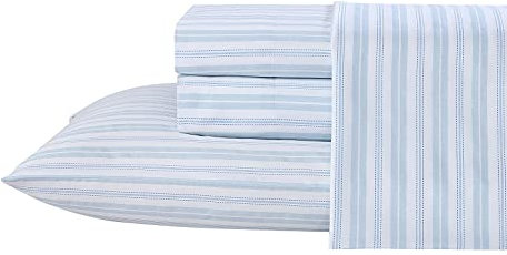 Laura Ashley Bettwäsche-Set für Queen-Size-Bett, weiches Baumwoll-Satin, glatt, atmungsaktiv, Heimdekoration (Fernblau, Queen-Size-Bett)