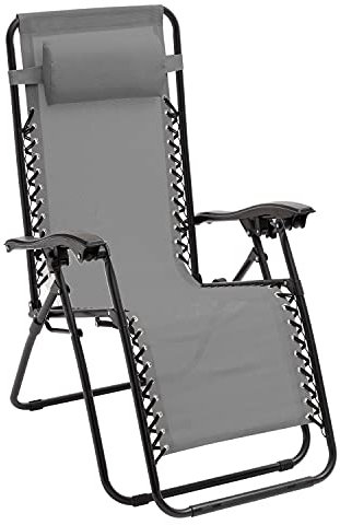 Baroni Home Sedia Sdraio Zero Gravity da Giardino, Chaise Longue Pieghevole da Esterno, Sdraio Salvaspazio per Piscina e Terrazzo, Poltrona Relax, 165x65x93 cm (Grigio)