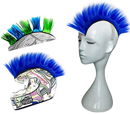 MOVKZACV Helm-Mohawk-Perücke, Selbstklebend für Motorradhelm, Synthetisch, Blau