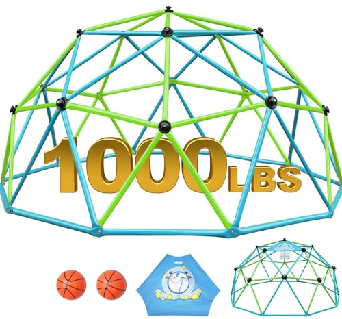 Zupapa 10FT Climbing Dome, Outdoor Jungle Gym for Kids with Climbing Grip - Geometric Dome Climber Outdoor Playset and Easy Assembly Outdoor Play Equipment for Kids (Turquoise, 10FT)