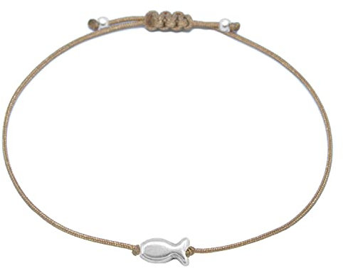 Selfmade Jewelry Bracelet Femme Argent Poisson Bracelet Macramé Réglable avec Poisson Fait à la Main avec Emballage Cadeau (Argent - Marron)