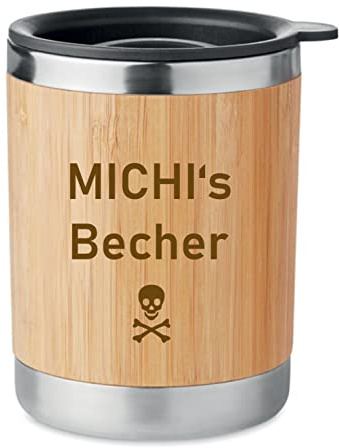 Schmalz® Doppelwandiger Isolierbecher aus Bambus inkl. Gravur graviert, nachhaltig Holz Thermobecher mit Deckel Trinköffnung Bambus Edelstahl 250 ml (Becher)