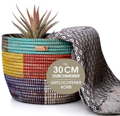 YAADU - Cesta de almacenamiento trenzada, maceta para plantas, estante africano, decorativo, maceta, almacenamiento de juguetes y objetos diversos, modelo Makeba (colorido)