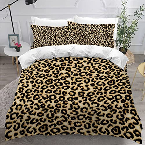 Aolity Kinderbettwäsche 135x200 Jungen Mädchen Sommerbettwäsche Set Leopardenstruktur Mikrofaser/Allergiker-Bettwäsche 3 Stück Leopardenmuster Bettbezug Set mit 2 Kissenbezüge 80 x80