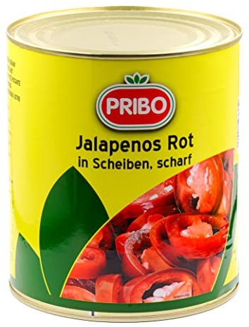 HYMOR JALAPENOS ROT - 1x 1,7kg - eingelegt in Dose & in Scheiben geschnitten, feurig scharfe Jalapeño-Paprika, von PRIBO, Jalapeno-Peperoni, zu Nachos, Enchiladas, Tacos, Burritos, Pizza