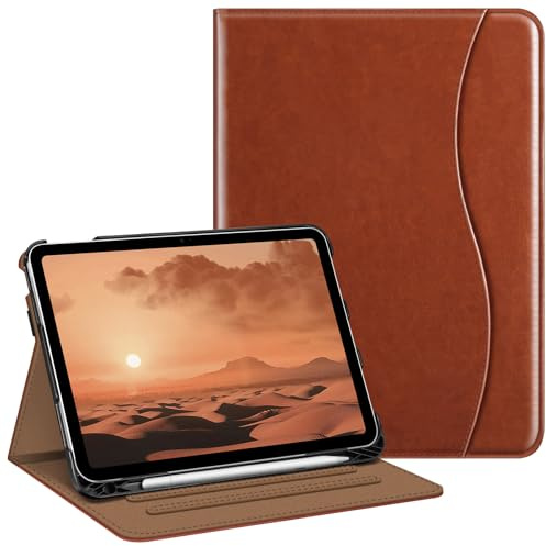 FINTIE Schutzhülle kompatibel mit iPad der 10. Generation (2022) 10,9 Zoll, Multi-Winkel-Ansicht, Schutzhülle mit Stifthalter und Tasche, Auto Sleep/Wake, Braun